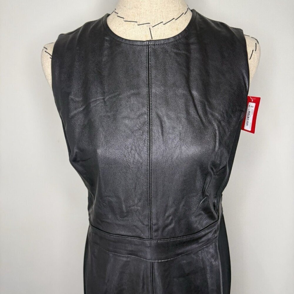 Spanx faux Leather Sleeveless Sheath Dress Luxe Black NWT $228 Size M Bodycon - Picture 3 of 8